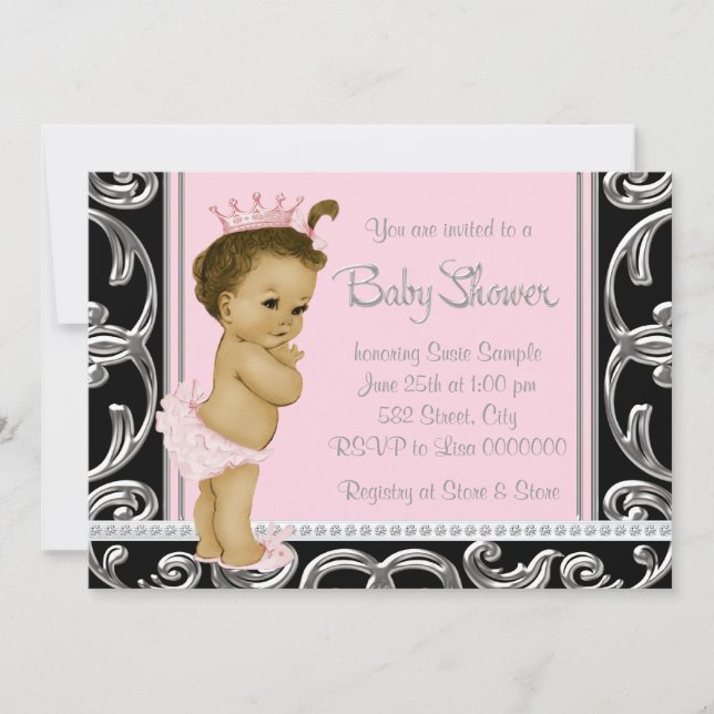 Pink and Black Ethnic Baby Shower Invitation (Front)
