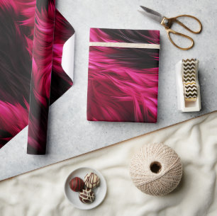 Pink and Black faux monster fur texture Wrapping Paper