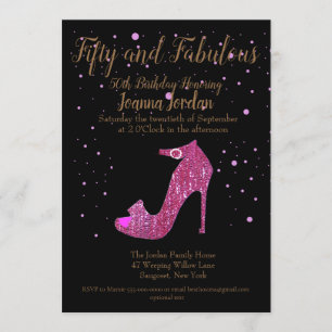 Pink and Black Fifty and Fabulous Birthday Party Invitation