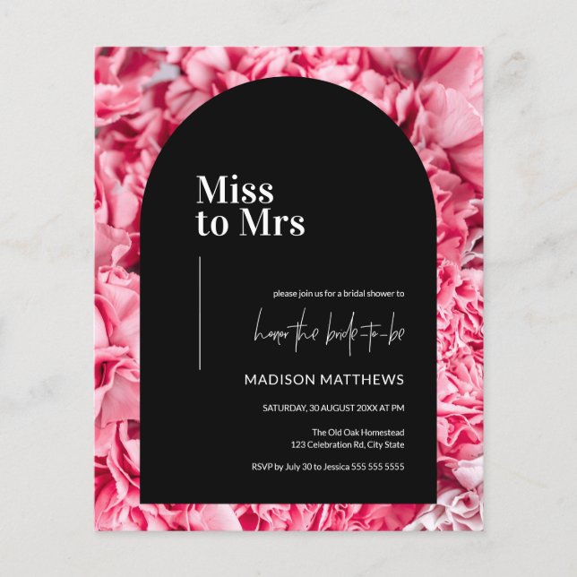 Pink and Black Floral Arch Miss Mrs Bridal Shower  (Front)