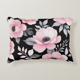pink and black floral art accent pillow
