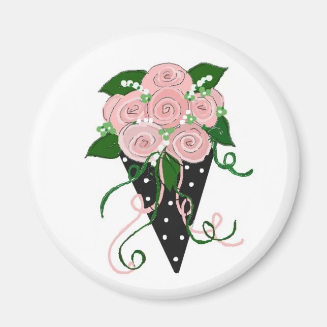 Pink and Black Floral Bouquet Magnet (Front)