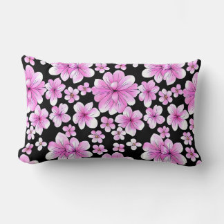 Pink and Black Floral Lumbar Pillow