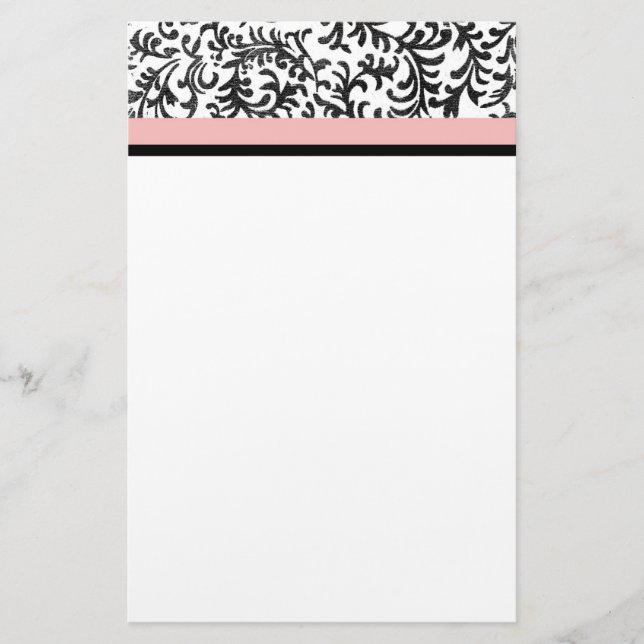 Pink and Black Floral Pattern Stationery (Front)