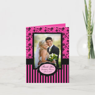Pink and Black Floral Photo Thank You Card