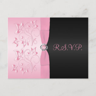 Pink and Black Floral R.S.V.P. Postcard