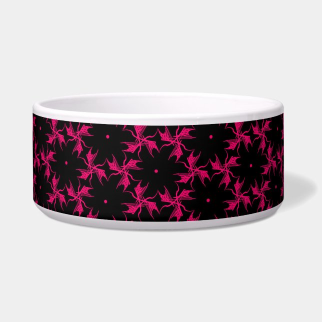 Pink and Black Flower Cluster Ceramic Pet Bowl (Front)
