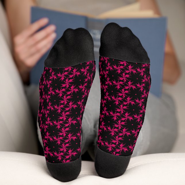 Pink and Black Flower Cluster Crew Socks (Bottom)