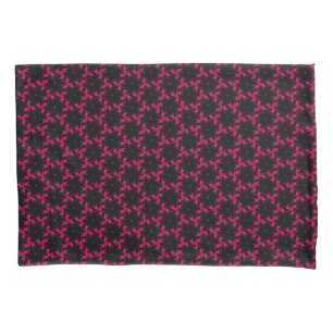 Pink and Black Flower Cluster  Pillowcase