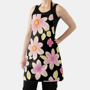 Pink and Black Flower Pattern  Apron