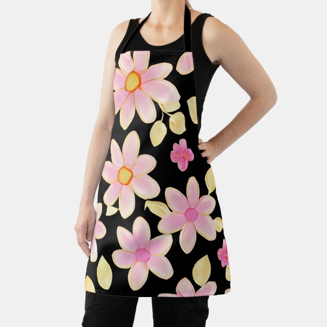 Pink and Black Flower Pattern  Apron (Insitu)