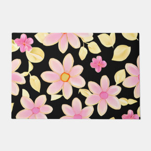 Pink and Black Flower Pattern  Doormat