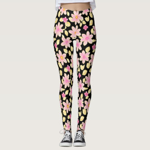 Pink and Black Flower Pattern Leggings