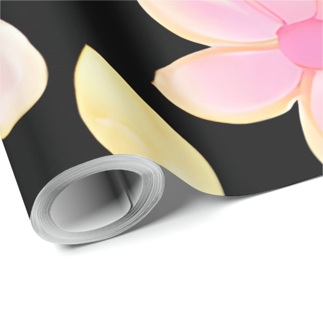 Pink and Black Flower Pattern  Wrapping Paper (Roll Corner)