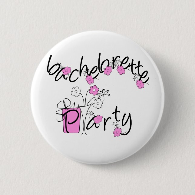 Pink and Black Flowers Bachelorette Party 2 Inch Round Button (Front)