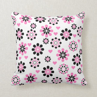 Pink and Black Flowers Throw Pillow