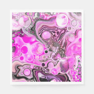 Pink and Black Fluid Art Pour Painting Effect Napkin
