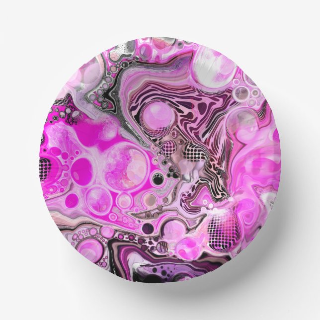 Pink and Black Fluid Art Pour Painting Effect   Paper Plate (Front)