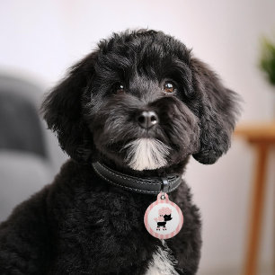 Pink and Black French Poodle Pet Tag