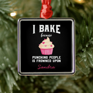 Pink and Black Fun Christmas Holiday Baking  Metal Ornament
