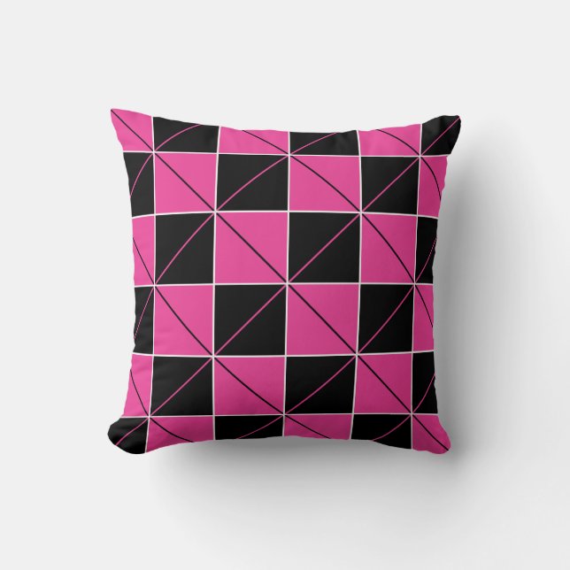 Pink and Black Geo Plaid Throw Pillow (Front)