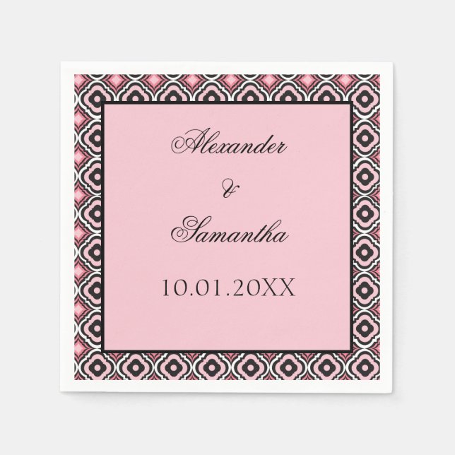 Pink and Black Geometric Pattern Napkin (Front)