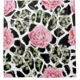 Pink and Black Giraffe Pattern and Flowers