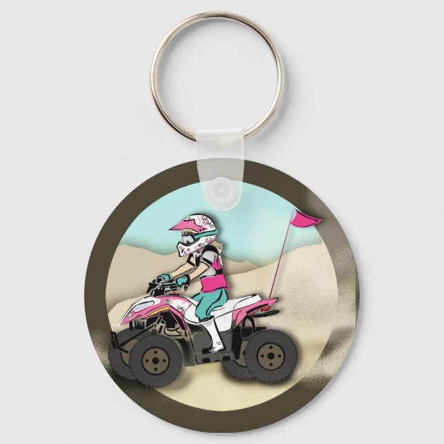 Pink and Black Girl ATV Rider Keychain (Front)