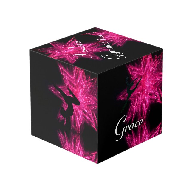 Pink and Black Girls Custom Gymnastics Cube (Back Angled)