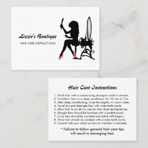 Pink and Black Girly Girl Hair Care Instructions Business Card