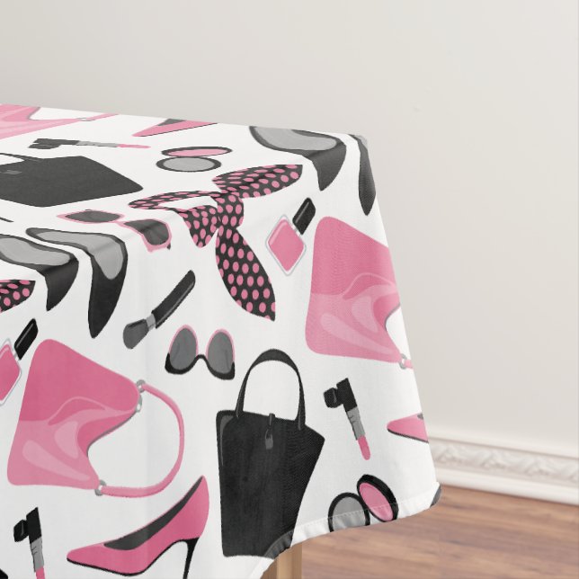 Pink and black girly things design tablecloth (In Situ)