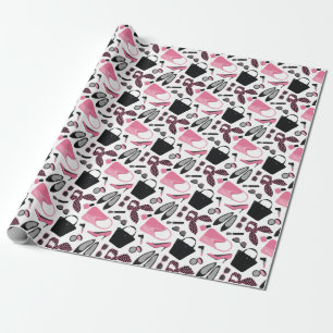 Pink and black girly things design wrapping paper