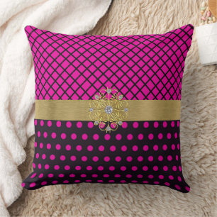 Pink and Black Glam Throw Pillow