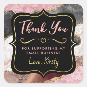 Pink and Black Glitter Agate Small Business Square Sticker