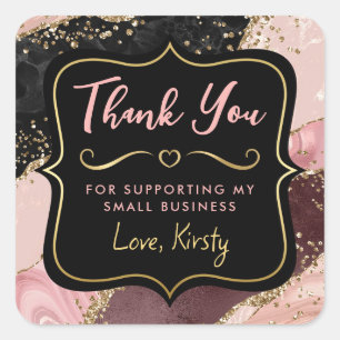 Pink and Black Glitter Agate Small Business Square Sticker