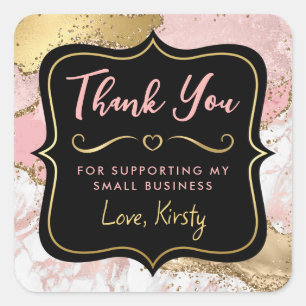 Pink and Black Glitter Agate Small Business Square Sticker
