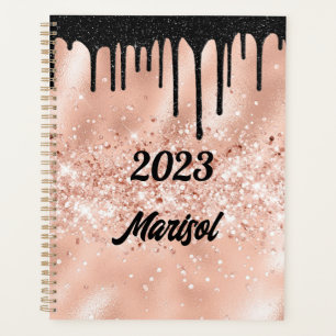 Pink and Black Glitter Drips Planner 2023