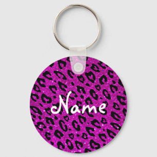 Pink and black glitter leopard print keychain