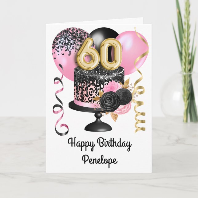 Pink and Black Gold 60th Birthday Card (Front)
