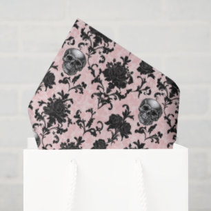 Pink and Black Goth Skulls and Roses  Tissue Paper