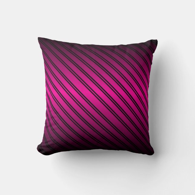 Pink and Black Gradient w/Black Stripes Throw Pillow (Front)