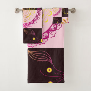 Pink and Black Graphic Art, Mystic Chequerboard Bath Towel Set