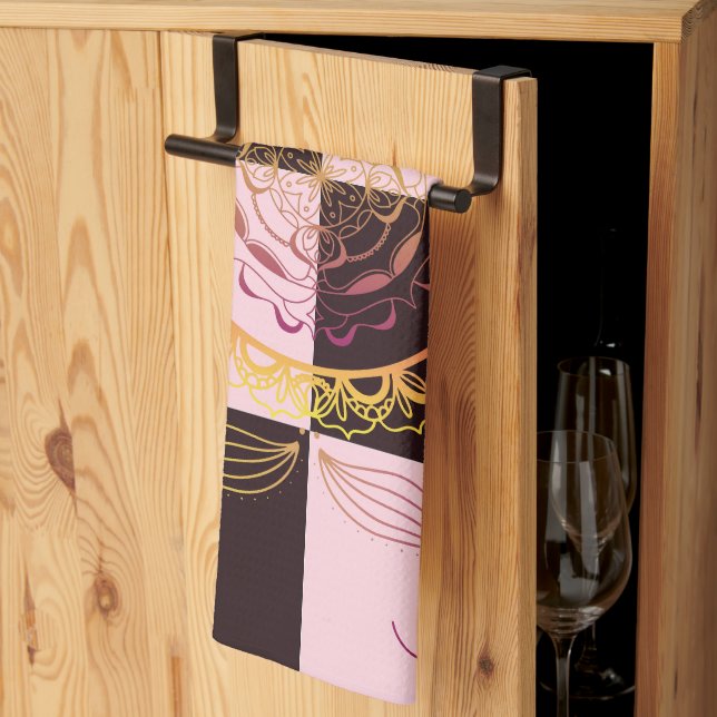 Pink and Black Graphic Art, Mystic Chequerboard Kitchen Towel (Thirds Fold)
