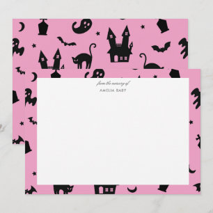 Pink and black halloween Baby shower notecard