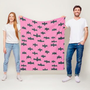 Pink and Black Halloween Bats Fleece Blanket
