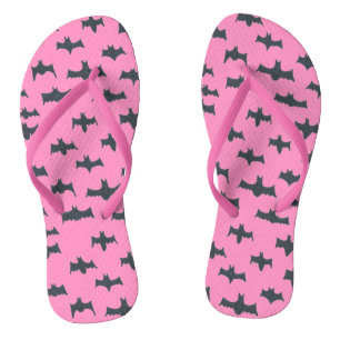 Pink and Black Halloween Bats Flip Flops