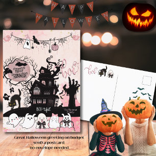 Pink and Black Halloween "Boo" Greeting Postcard