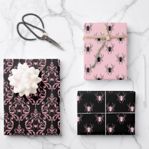 Pink and Black Halloween Wrapping Paper Sheet