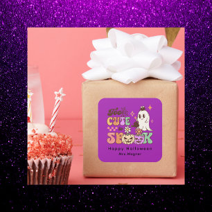 Pink and Black Happy Halloween Greeting Square Sticker