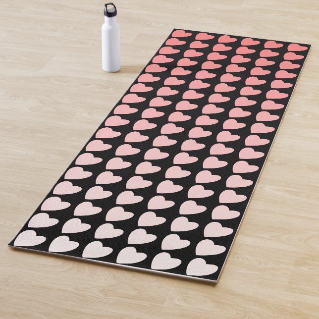 Pink and Black Heart Pattern Gradient Yoga Mat (In Situ)